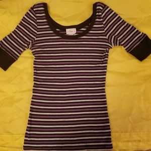 Purple, Black, Gray Striped Shirt